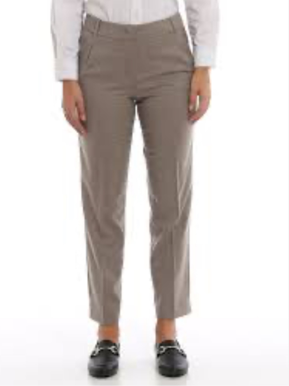 Max Mara Weekend Classic Straight Leg Stretch Cotton Khaki Pants, Size 12